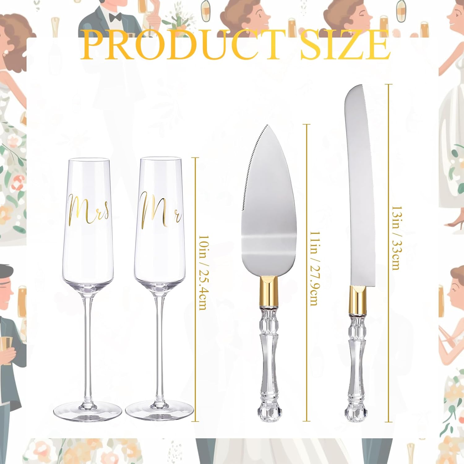 Boao 4 Piece Wedding Toasting Flutes and Cake Server Set