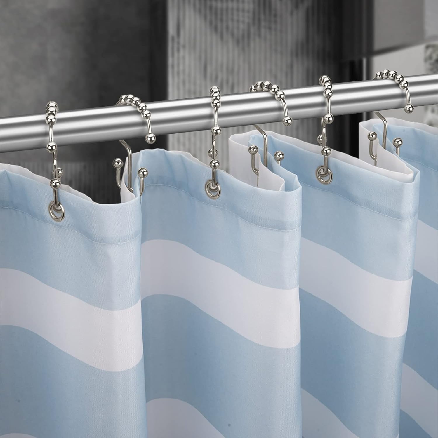 Titanker Shower Curtain Rings Set of 12 with Double Glide Hooks