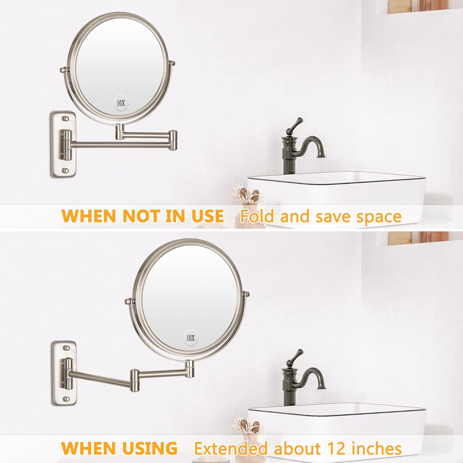 Wall Mounted Makeup Mirror with 10x Magnification