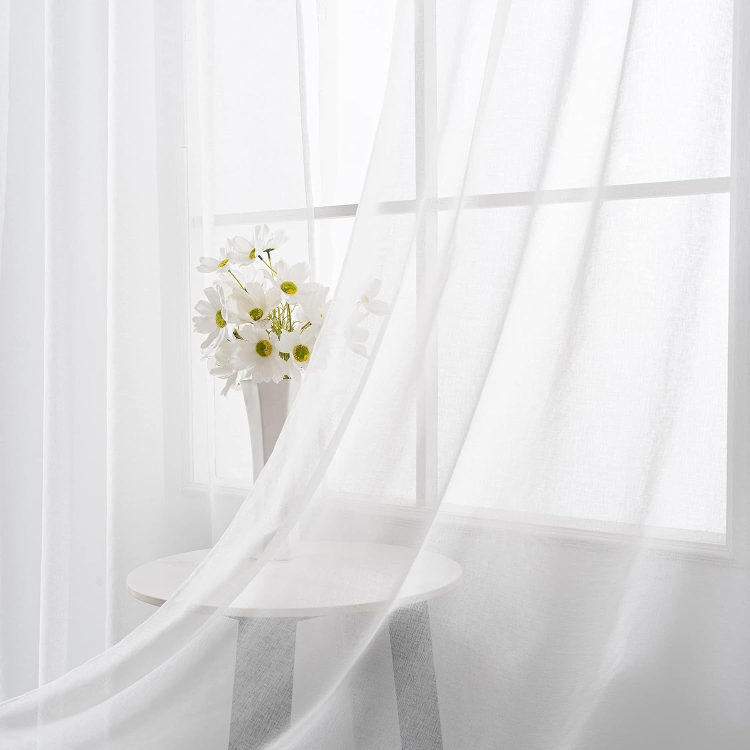 HUTO 95 Sheer Curtains White Grommet Drapes for Bedroom Living Room
