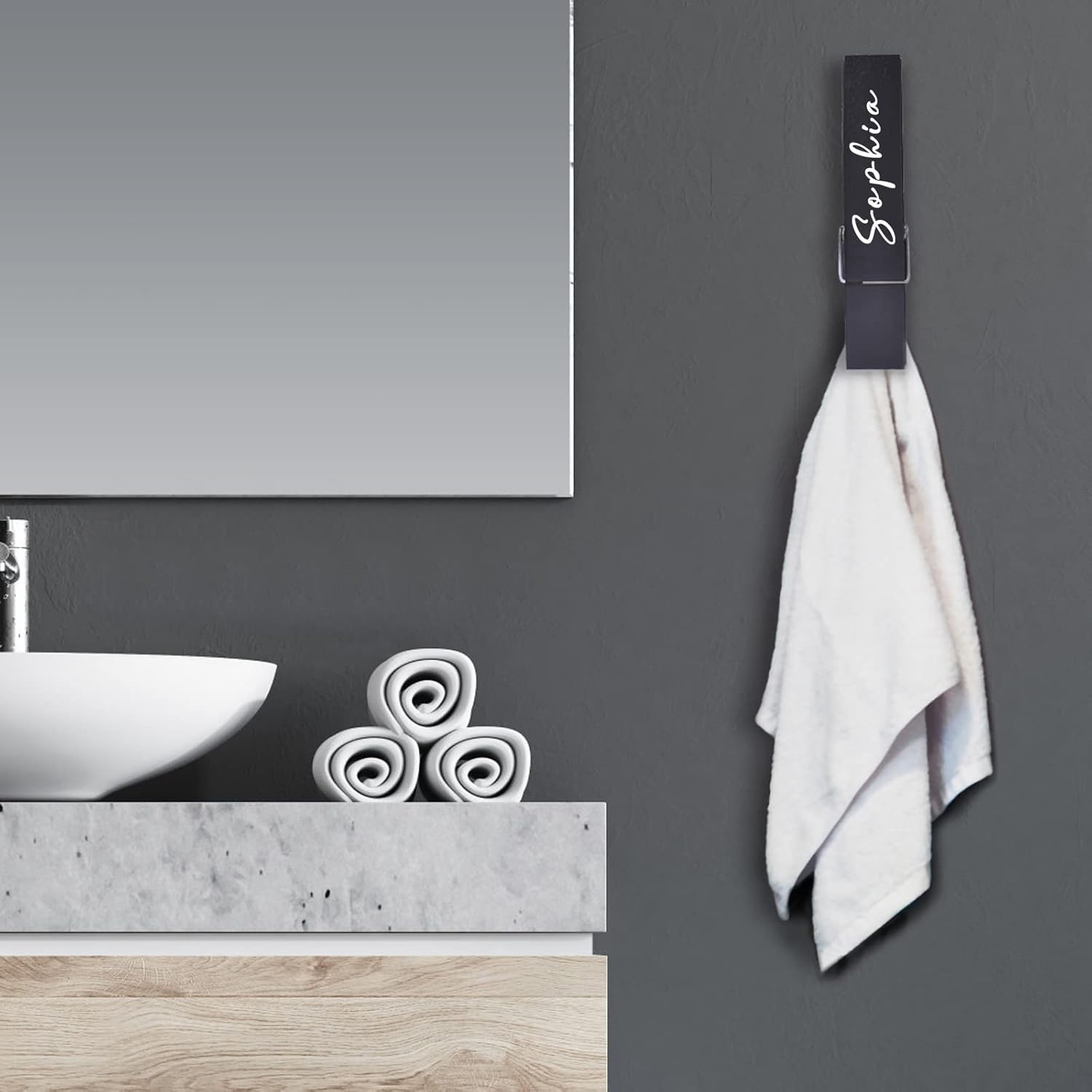 Custom Towel Hooks with Personalized Name Wooden Clothespins