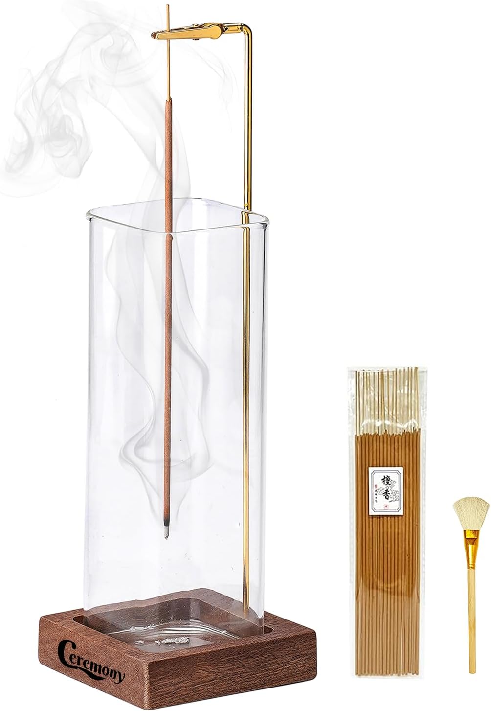 CEREMONY Incense Holder with Glass Ash Catcher and 20 Sticks