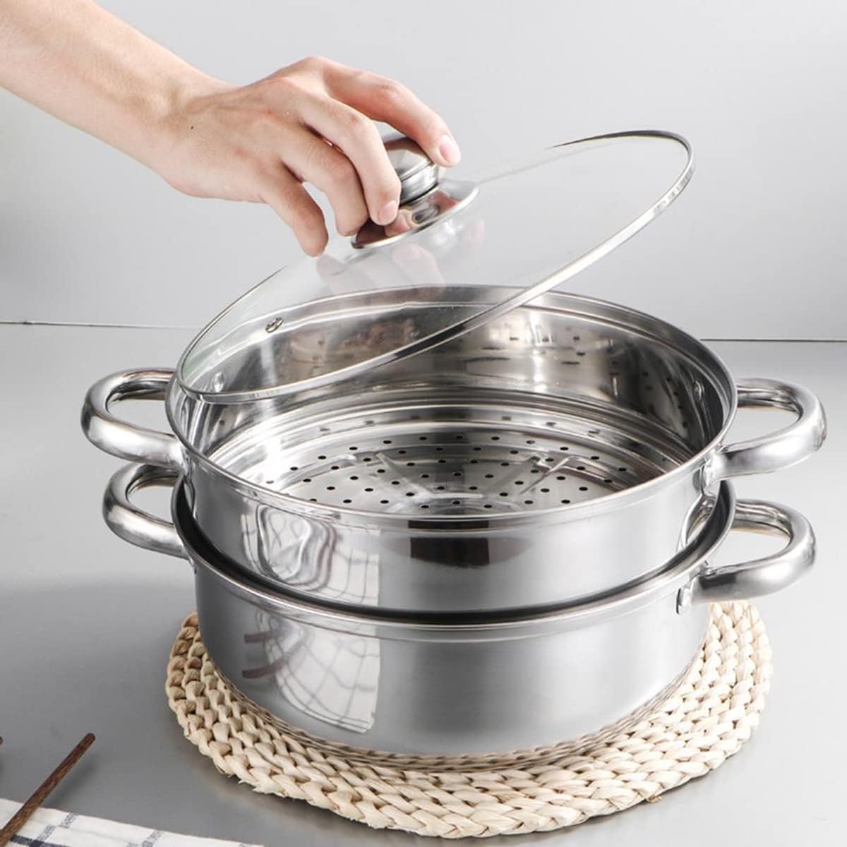 118 Inch Upgrade Steamer Pot with 2-Tier Design
