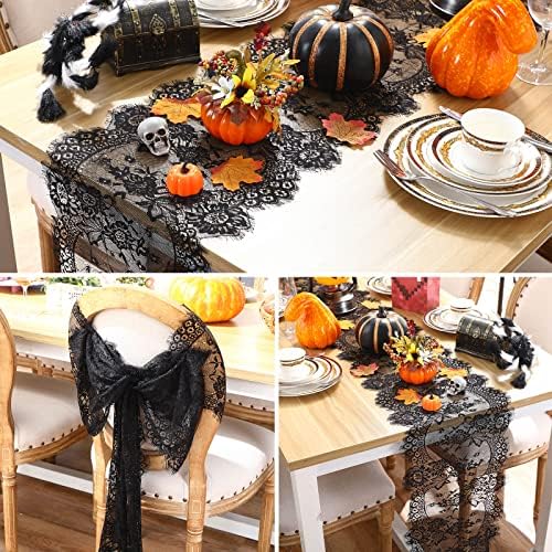 Chumia 12 Pcs Black Lace Table Runners Rustic Wedding Decor