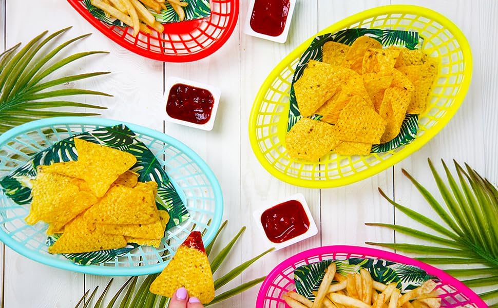 Cuban Fiesta Multicolor Plastic Food Baskets 6 Pack