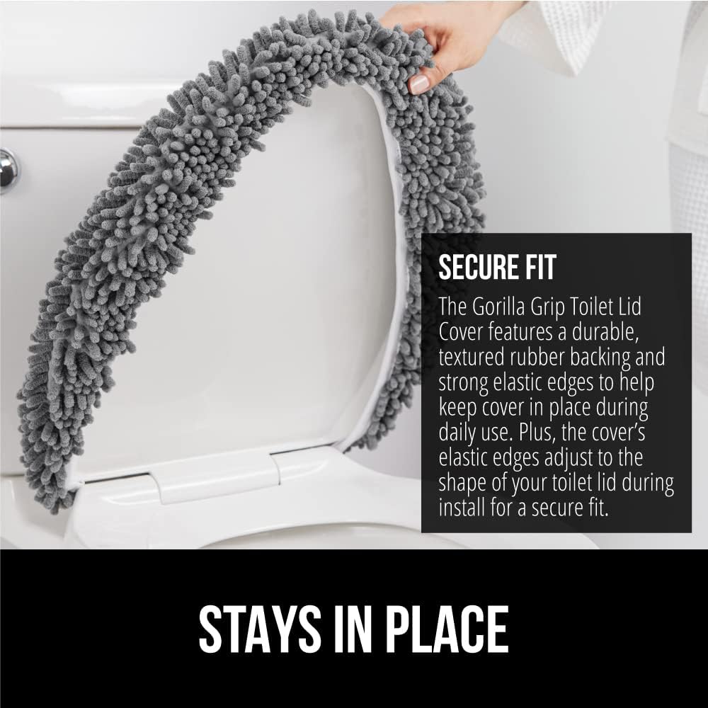 GORILLA GRIP Soft Chenille Toilet Lid Cover Gray