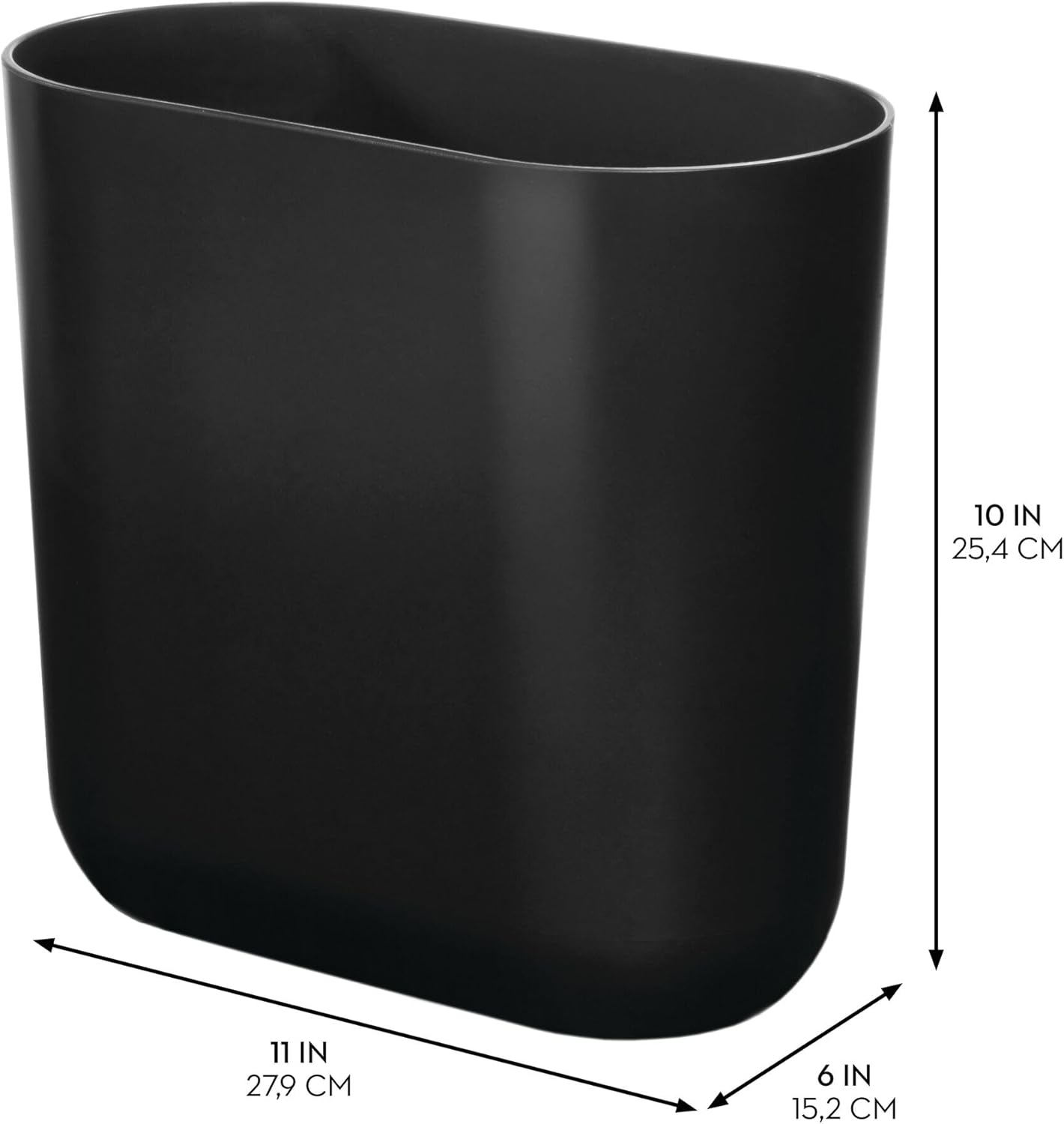 iDesign Slim Oval Plastic Trash Can - Matte Black 1056 x 55 x 977