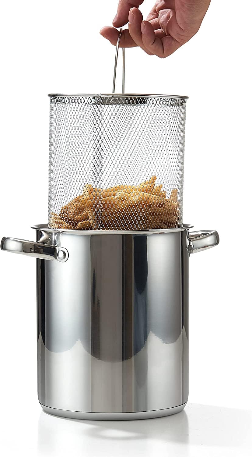 Cook N Home 304 Stainless Steel Deep Fryer Pot with Drip Drainer
