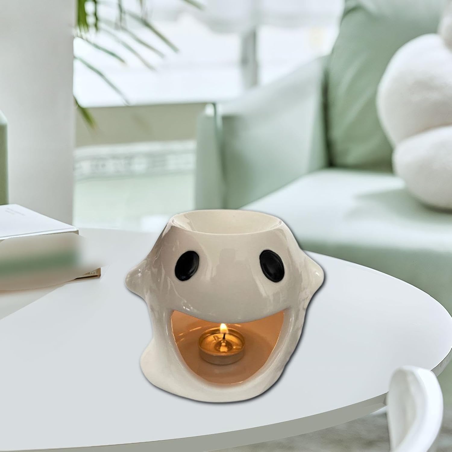 Ceramic Essential Oil Burner with Candle Tray - White