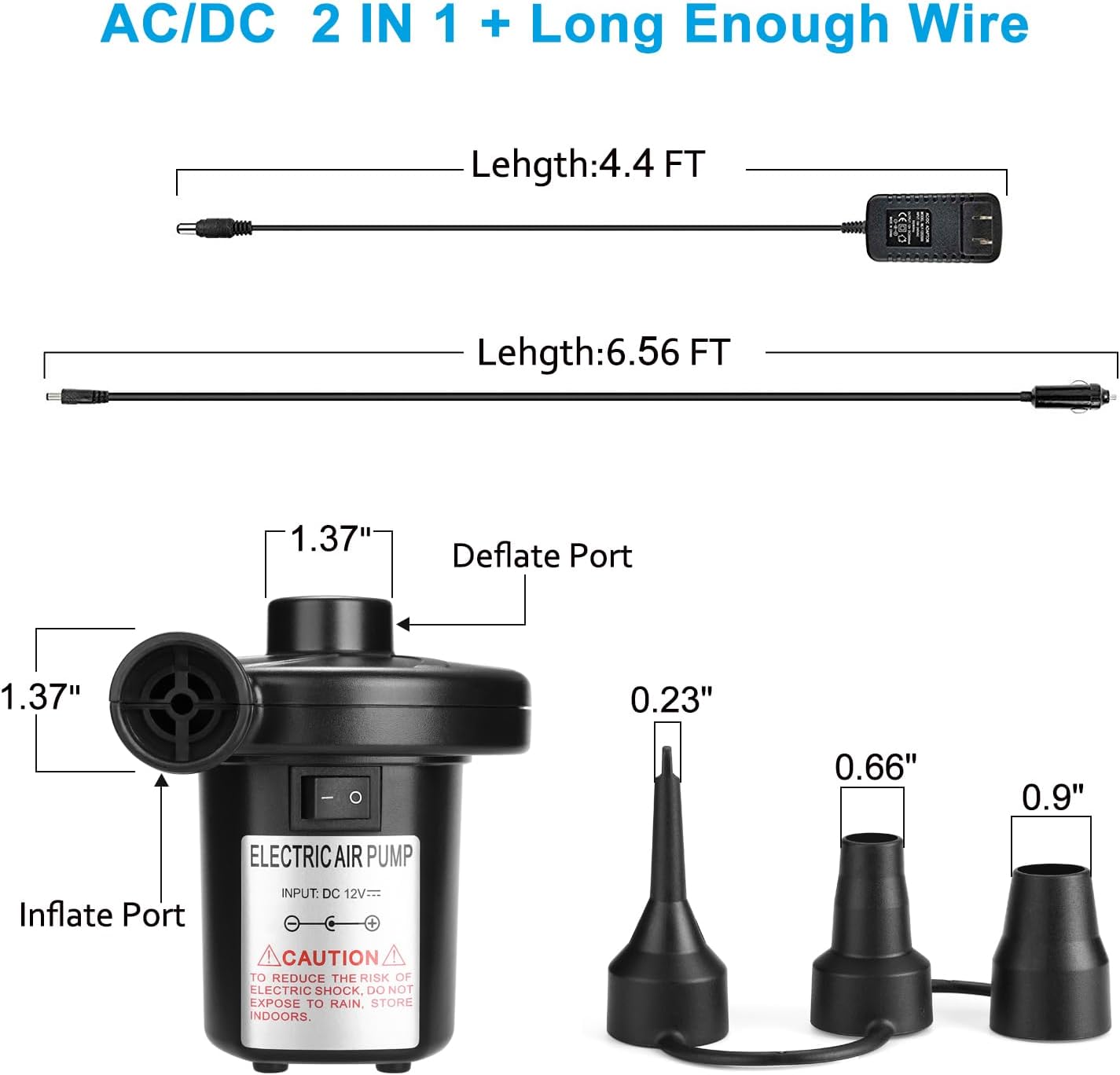 AGPTEK Electric Air Pump with 3 Nozzles