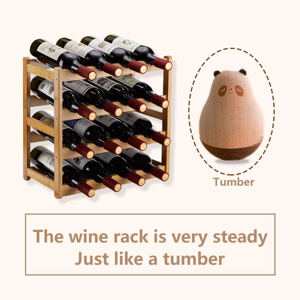 Bamboo Wine Rack with 4 Tiers for 16 Bottles