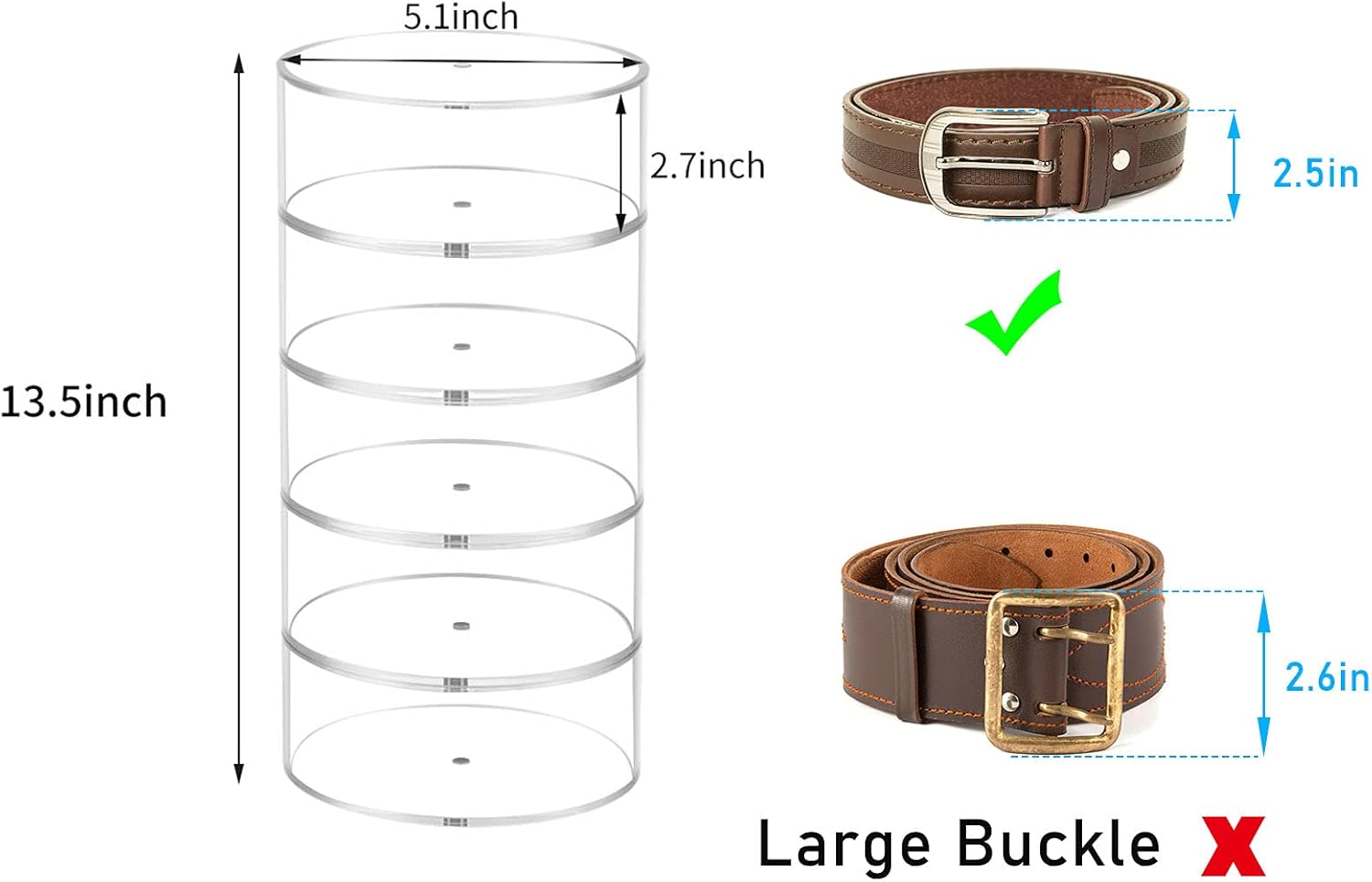 FEMELI Belt Organizer with 5 Layers and Acrylic Display Case