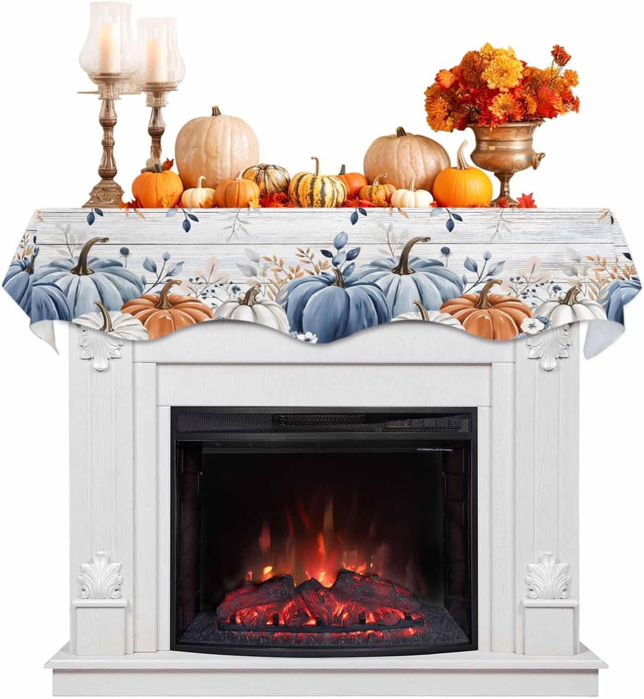 Thanksgiving Pumpkin Fireplace Mantel Scarf 90x17 Inch