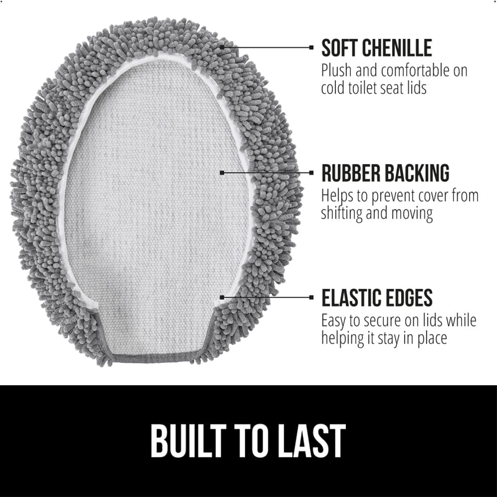 GORILLA GRIP Soft Chenille Toilet Lid Cover Gray