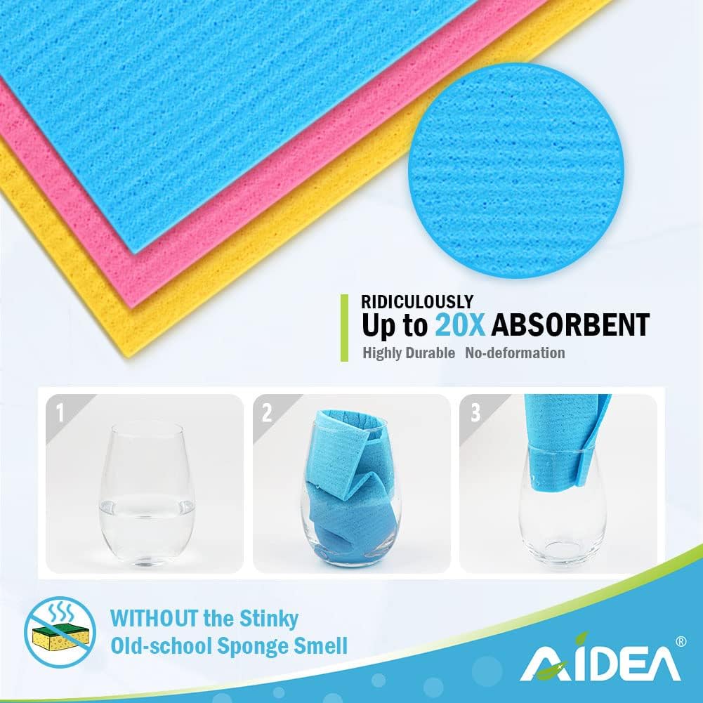 AIDEA 10 Pack Swedish Dish Cloths 7x6 Inches