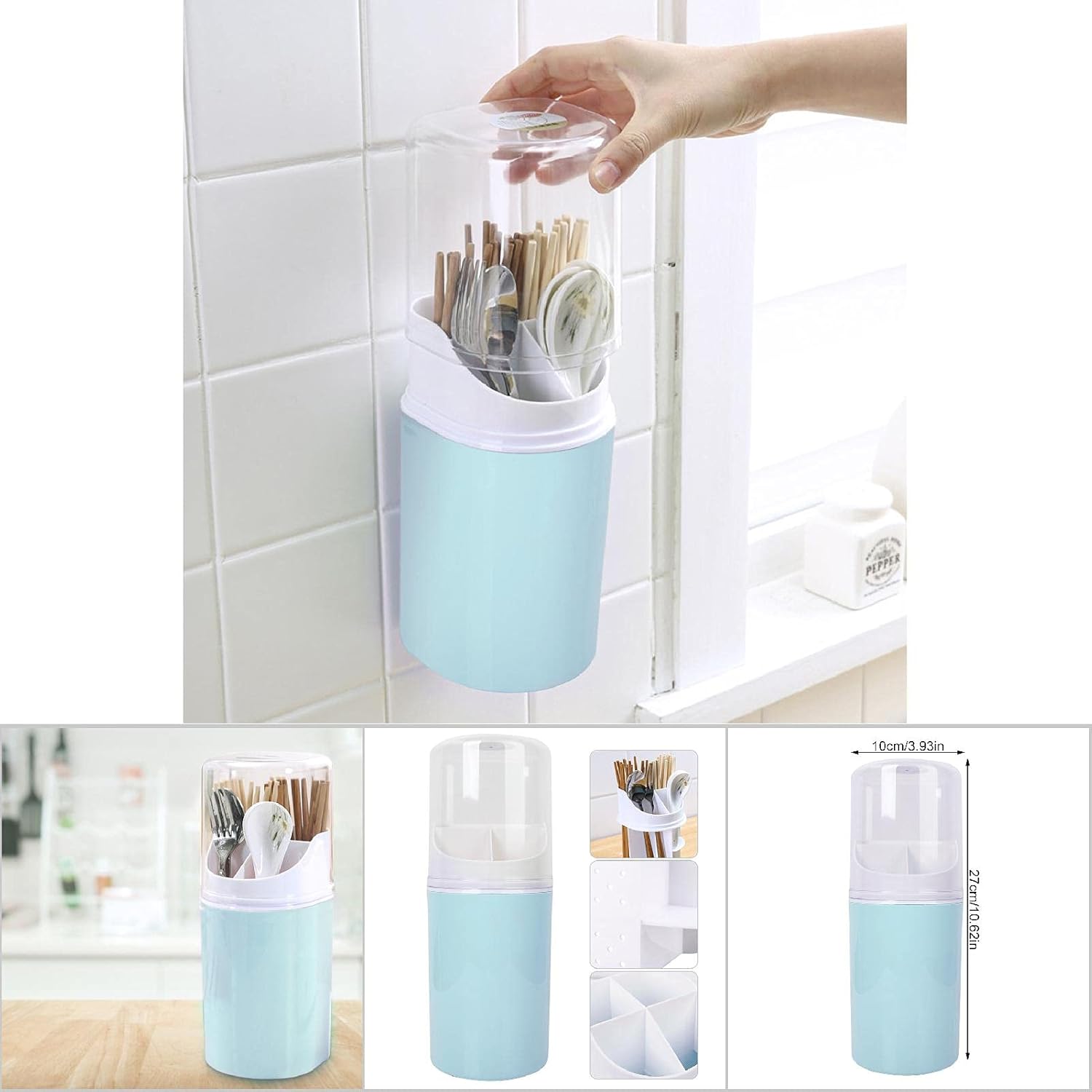OUKENS 4 Grids Wall-Mounted Flatware Organizers With Clear Cover