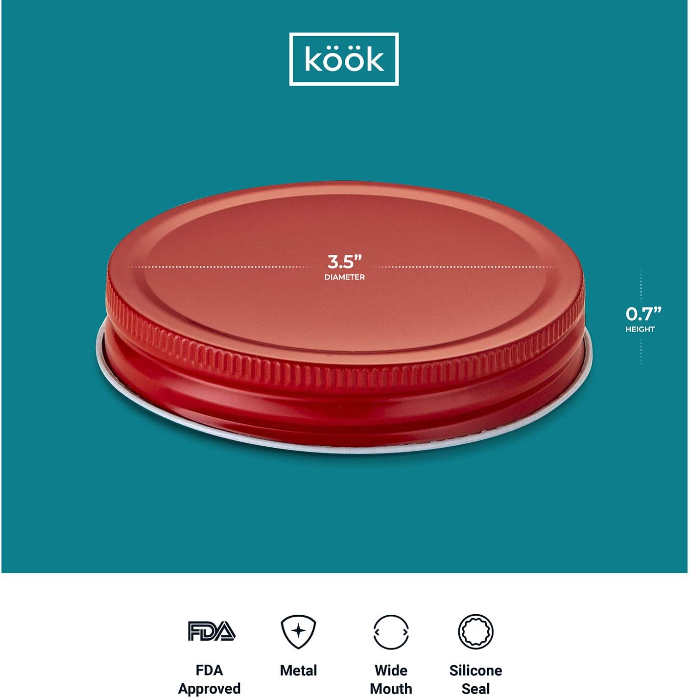 Kook Mason Jar Lids Wide Mouth Set of 12 Red
