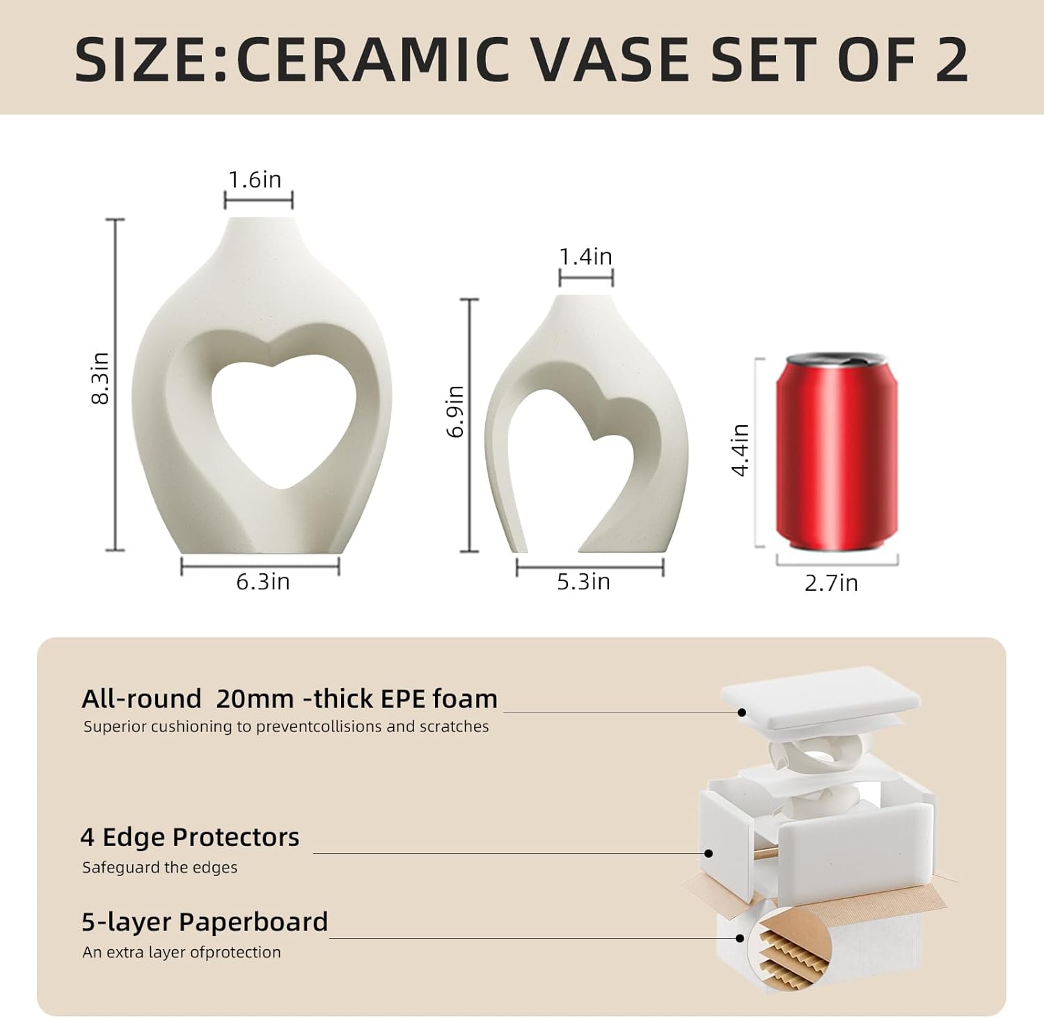 Zormon White Heart Shaped Ceramic Vase Set of 2