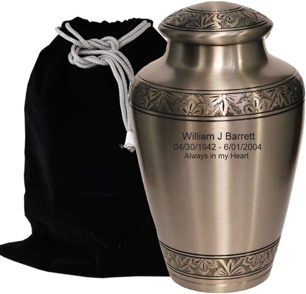 Custom Engraved Cremation Urn - Handcrafted Silver Urn for Human Ashes