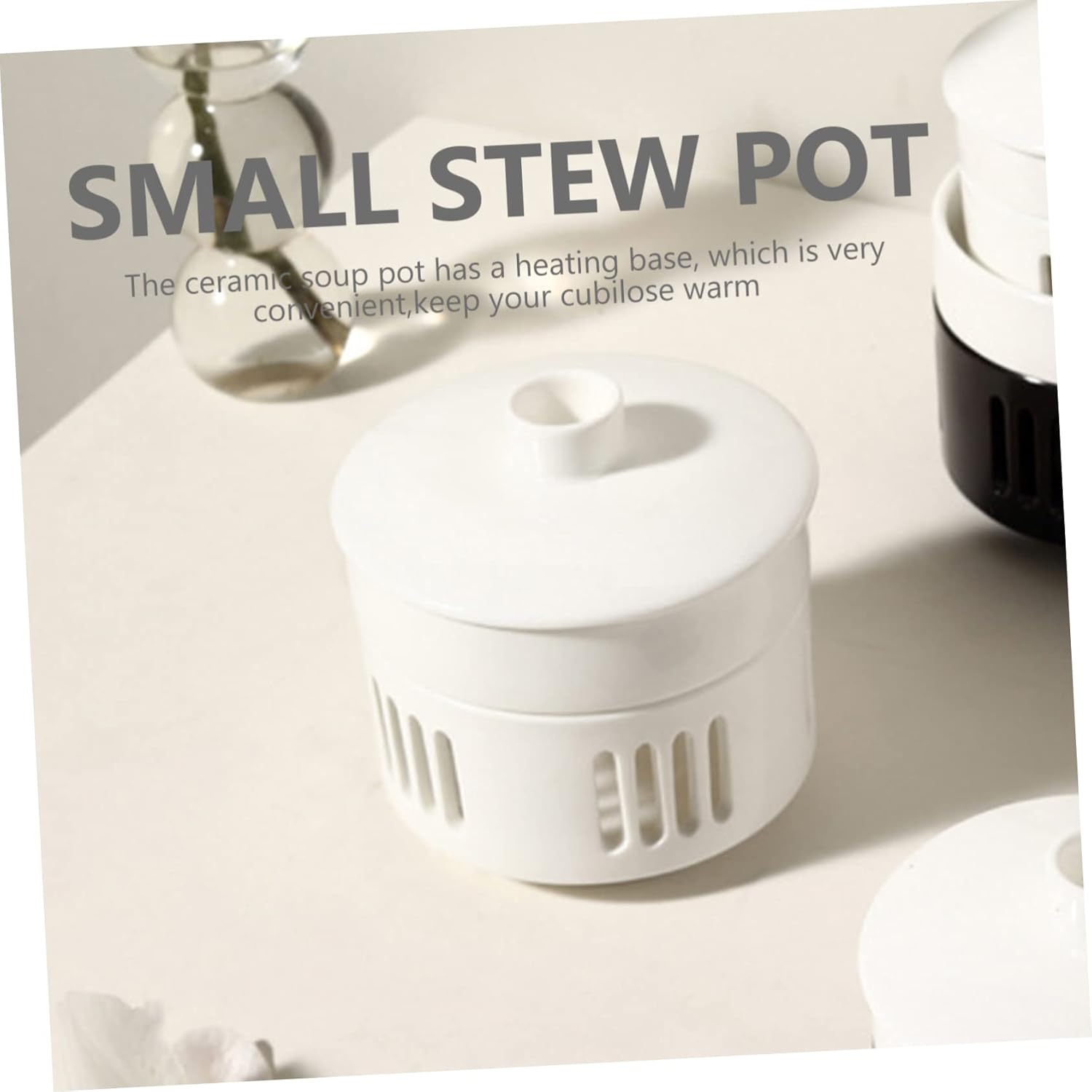 GLEAVI Ceramic Soup Stew Bowl with Lid and Heating Base