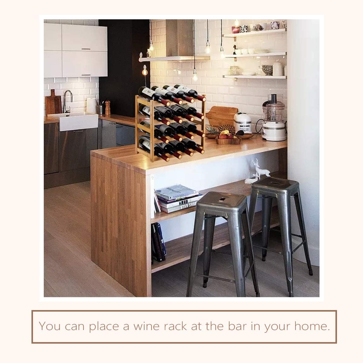 Bamboo Wine Rack with 4 Tiers for 16 Bottles