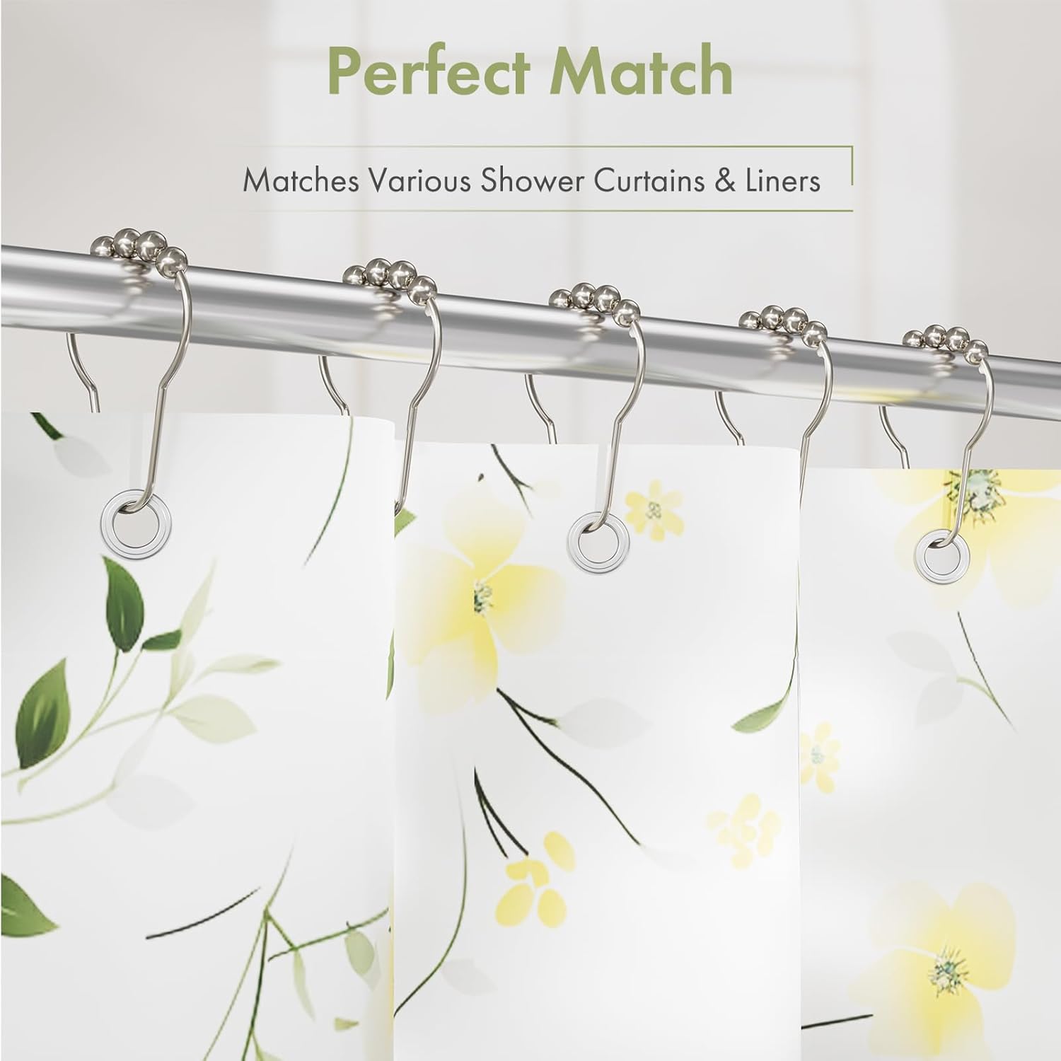 Amazer Decorative Stainless Steel Shower Curtain Hooks Set of 12