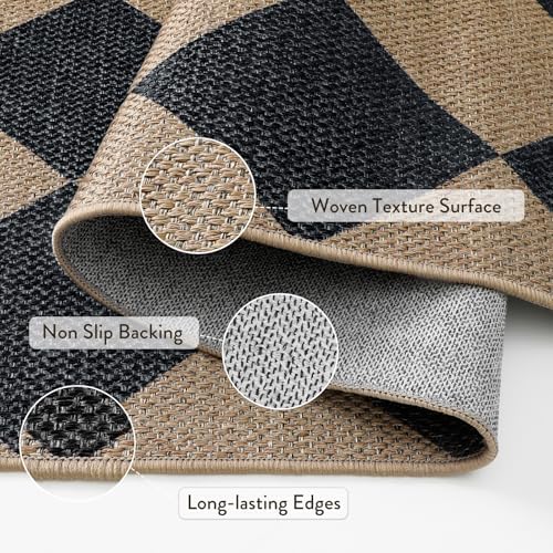Lahome Checkered Jute-Style Runner Rug 2x8 Non-Slip Indoor Outdoor