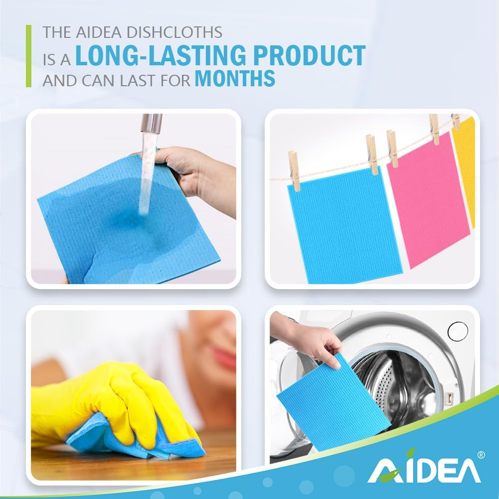 AIDEA 10 Pack Swedish Dish Cloths 7x6 Inches