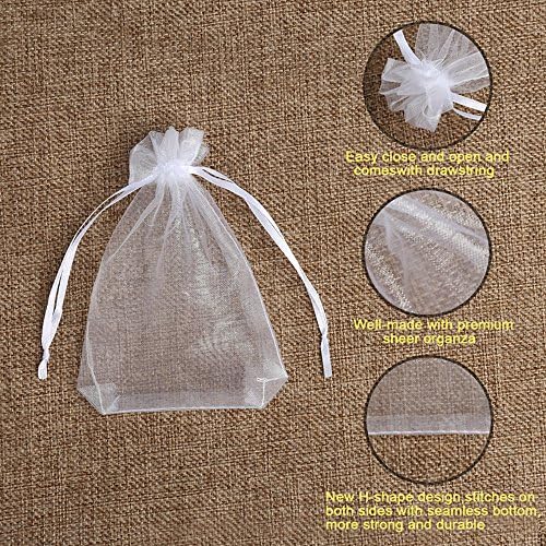 Hopttreely 100PCS Premium White Organza Bags for Wedding Jewelry Party Favors