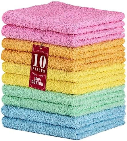 DecorRack 10 Pack 12x12 Inch Cotton Wash Cloths