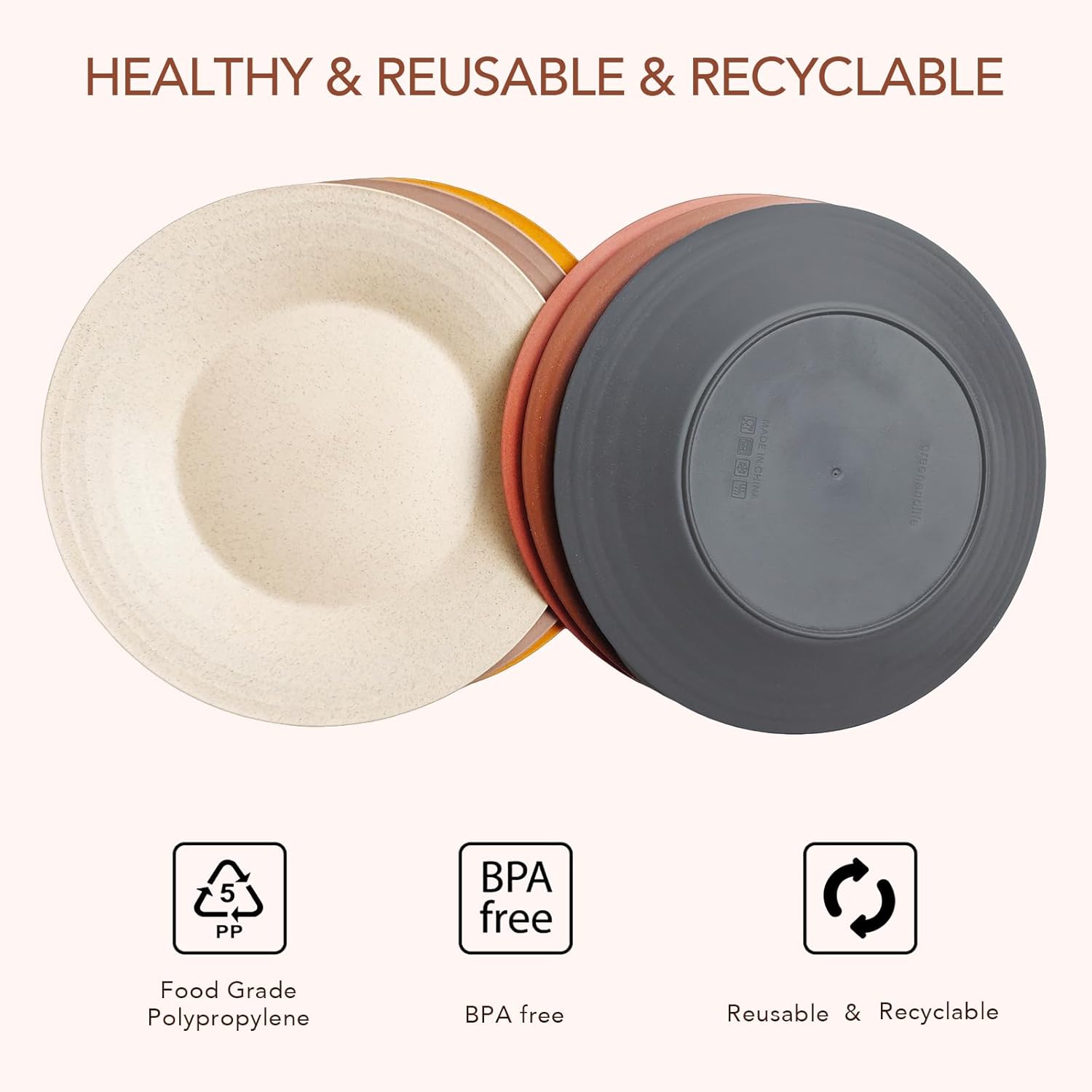 Greenandlife 10 Inch 6 Pack Wheat Straw Plates