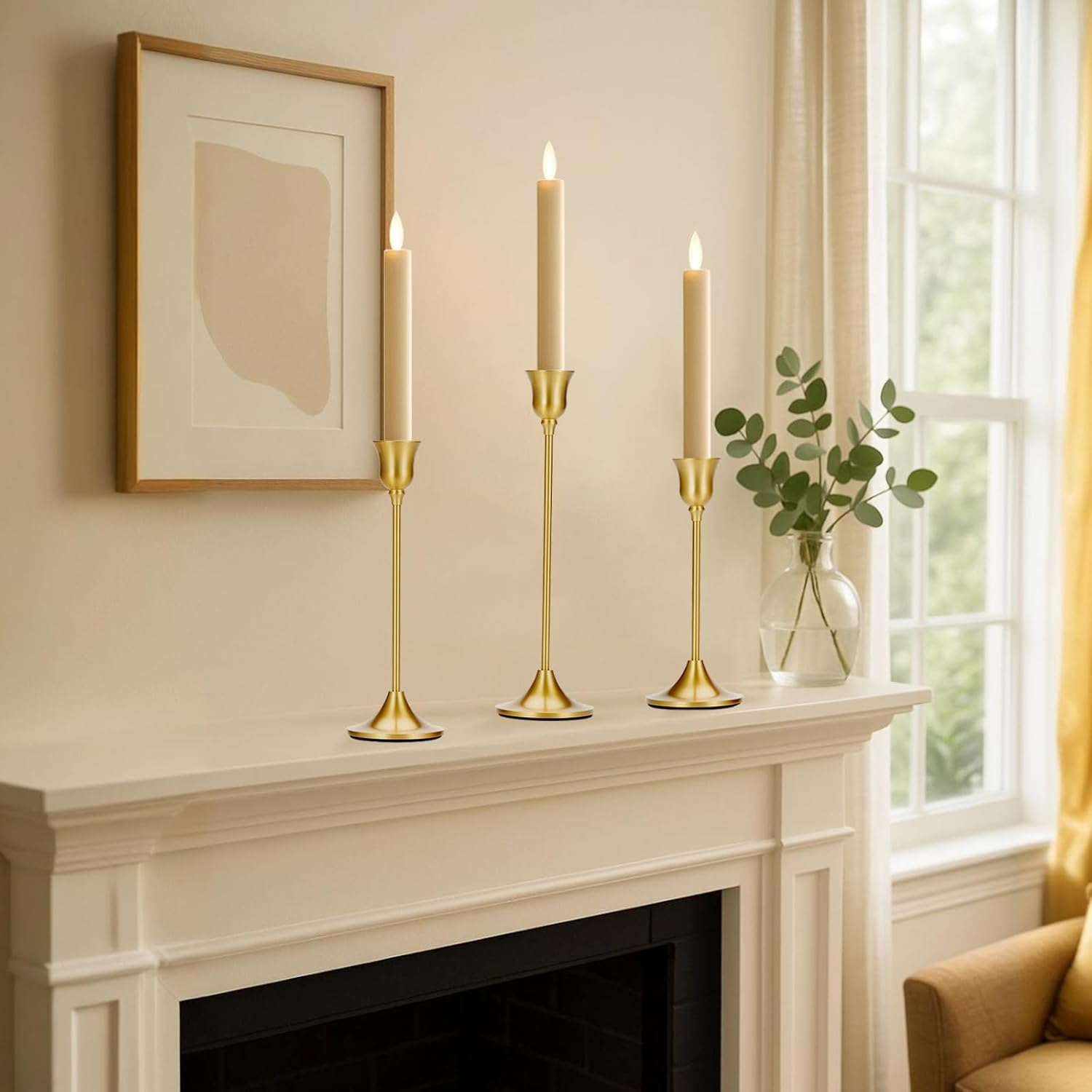 Tifanso 3PCS Brass Gold Candlestick Holders