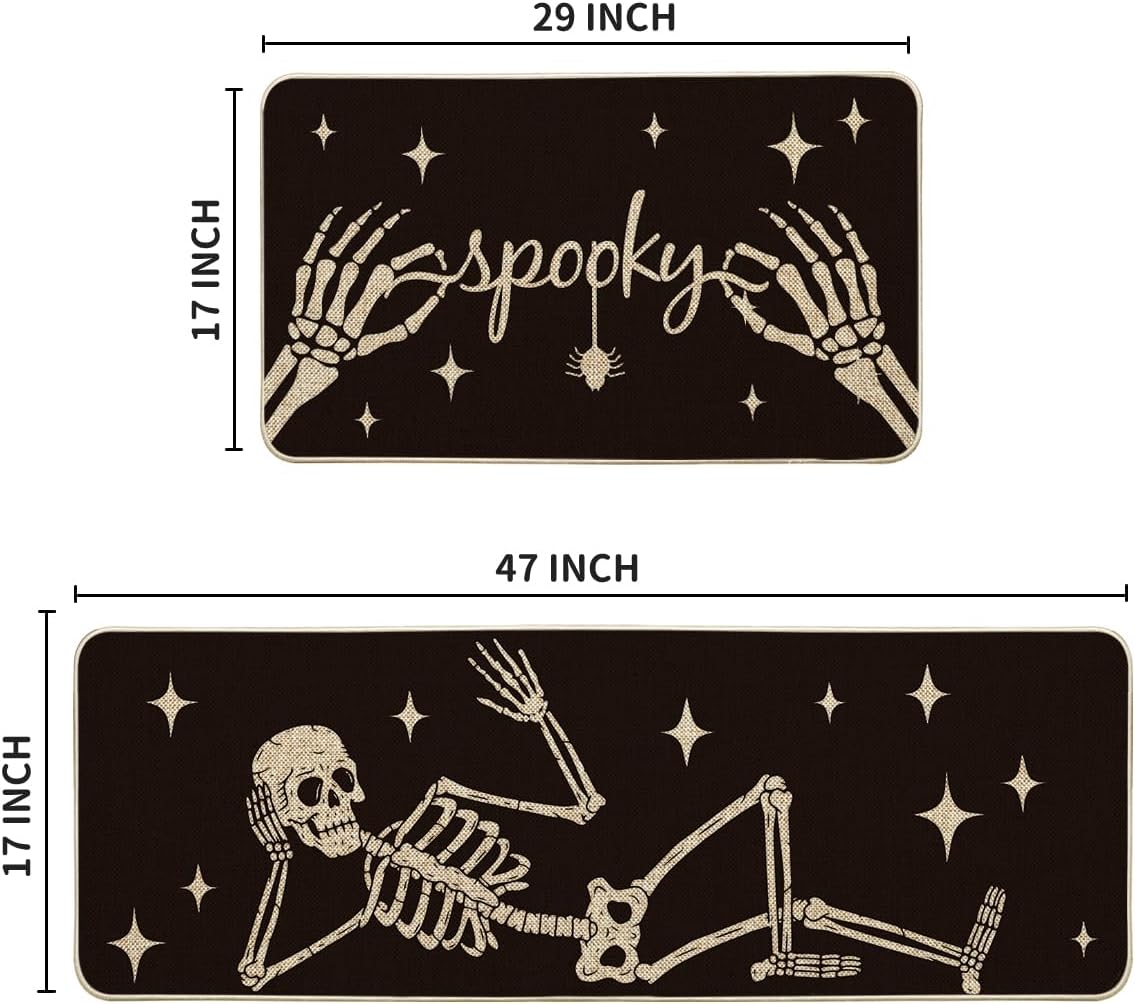 Artoid Mode Spooky Skeleton Spider Bone Kitchen Mats Set of 2 Black