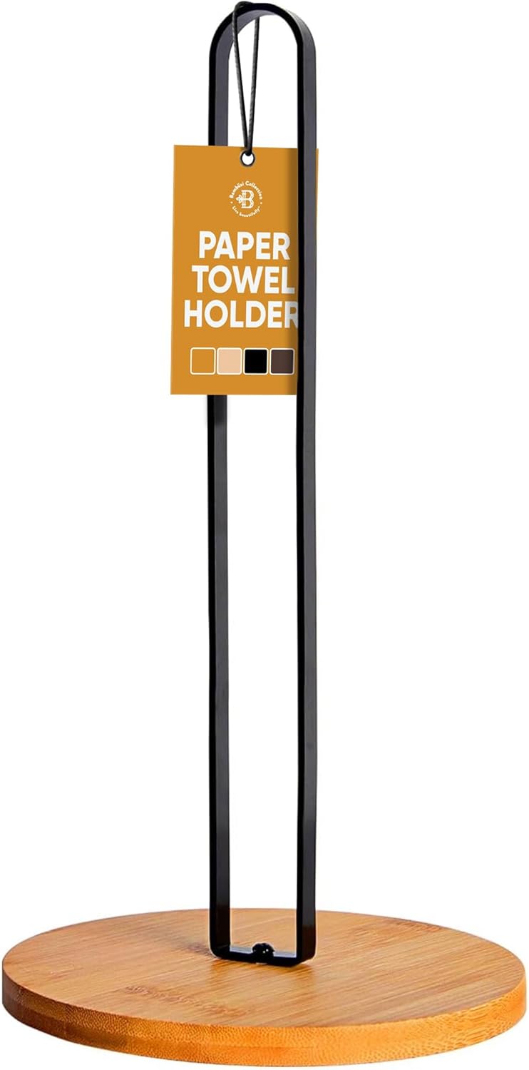 Bambsi Paper Towel Holder - Black Wooden Stand