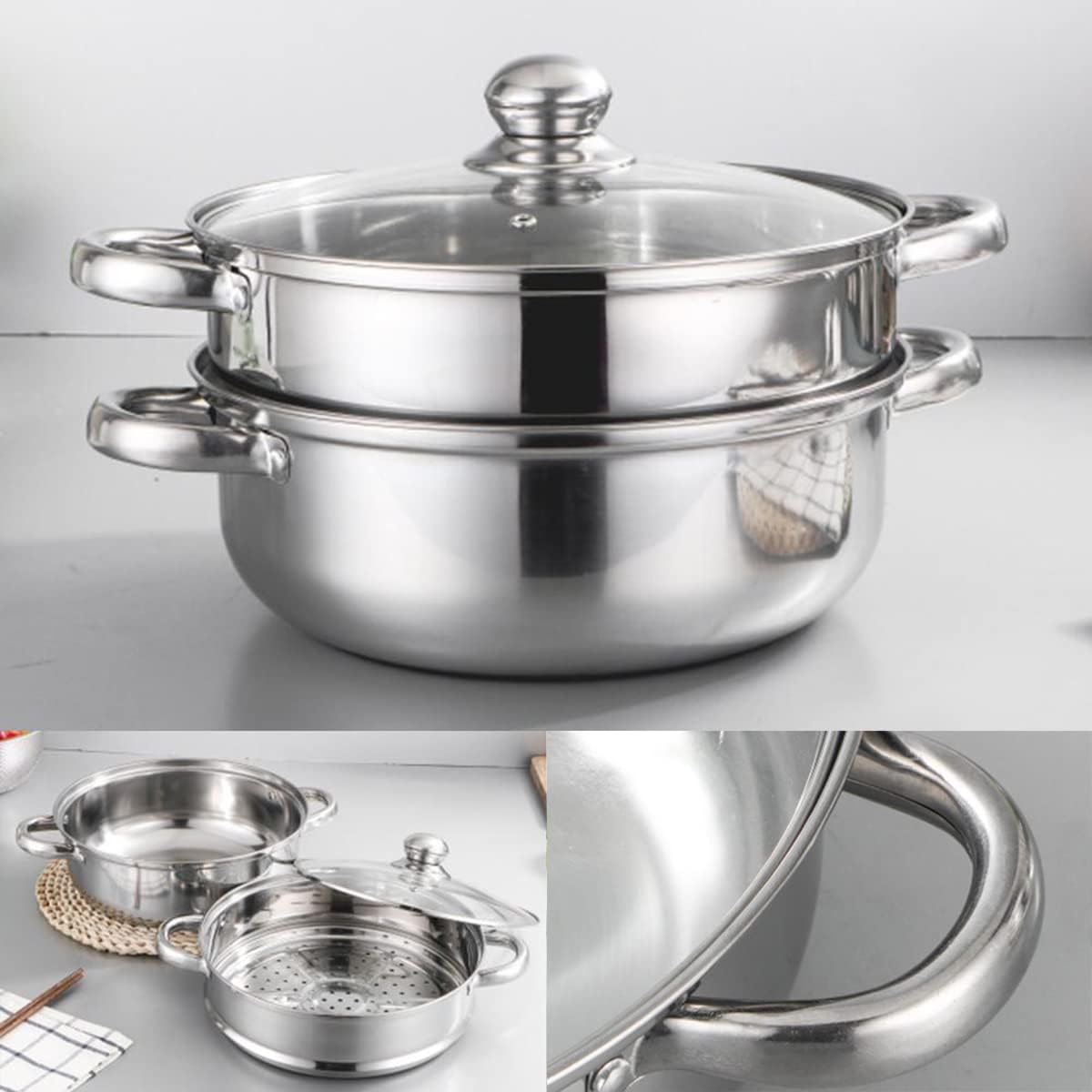 118 Inch Upgrade Steamer Pot with 2-Tier Design