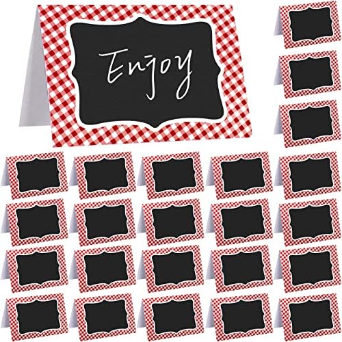 TaoBary 24 Pcs Red Gingham Chalkboard Party Decorations