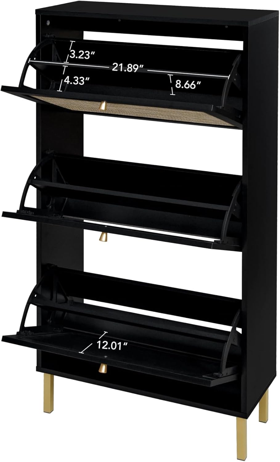 zehuoge rattan shoe cabinet with 3 flip drawers black