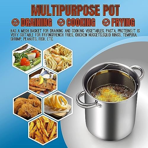 Cook N Home 304 Stainless Steel Deep Fryer Pot with Drip Drainer