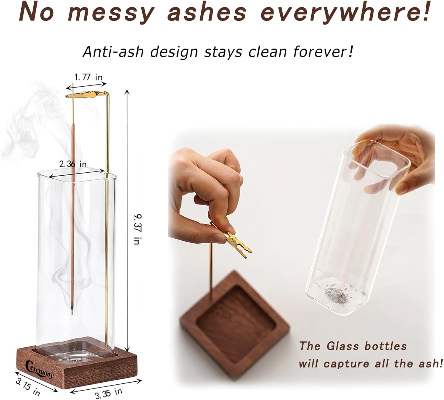 CEREMONY Incense Holder with Glass Ash Catcher and 20 Sticks