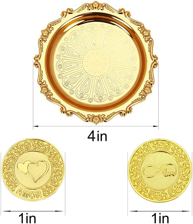 TINGKU Gold Spanish Las Arras de Boda Cristiana Set with Tray Plate
