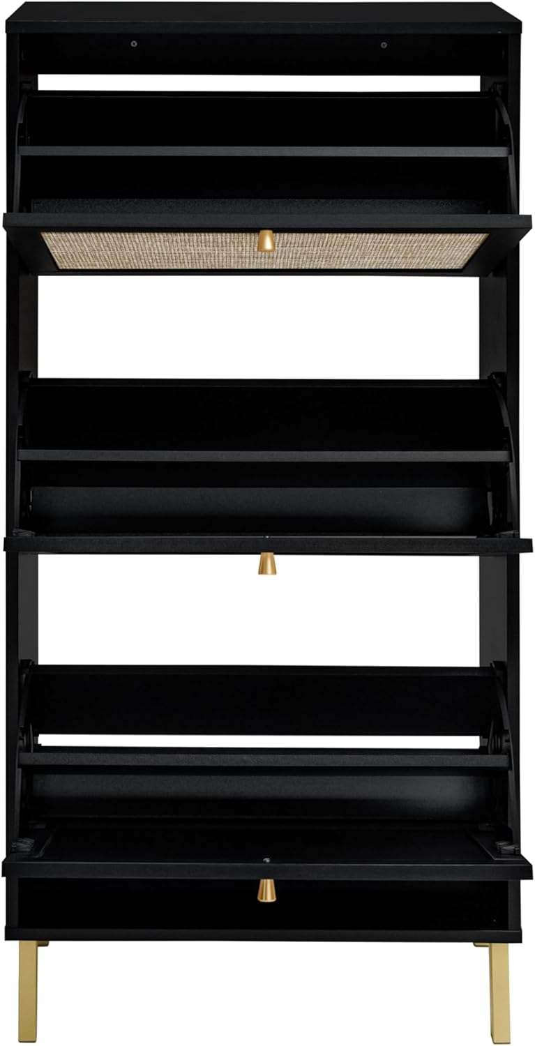 zehuoge rattan shoe cabinet with 3 flip drawers black