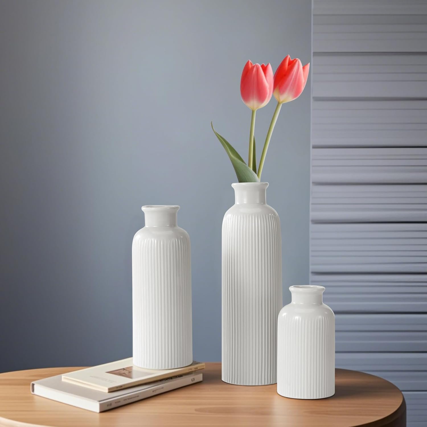 White Ceramic Vase Set of 3 Boho Modern Farmhouse Decor