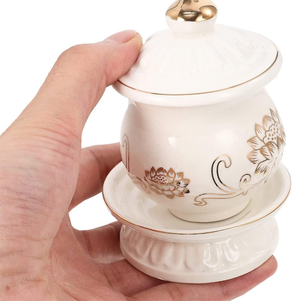 HOMSFOU Ceramic Lotus Water Offering Cups 2pcs