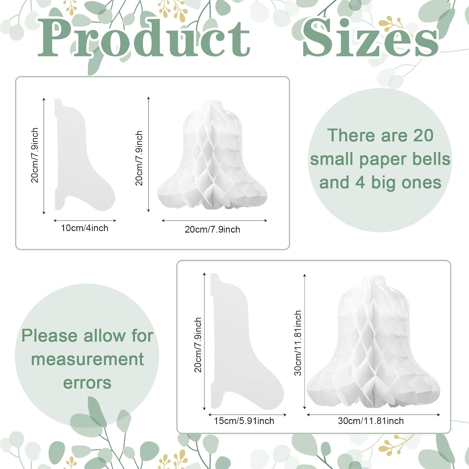 24 Pcs White Hanging Wedding Bells Decorations