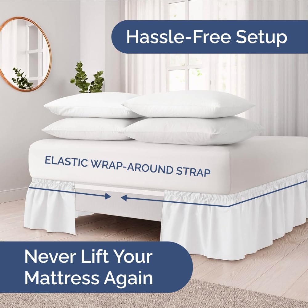 Wrap Around Dust Ruffle Bed Skirt - White - Queen Size