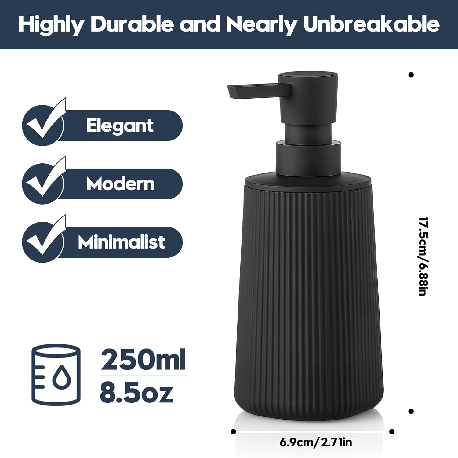 Modern Farmhouse Striped Soap Dispenser with Pump Matte Black