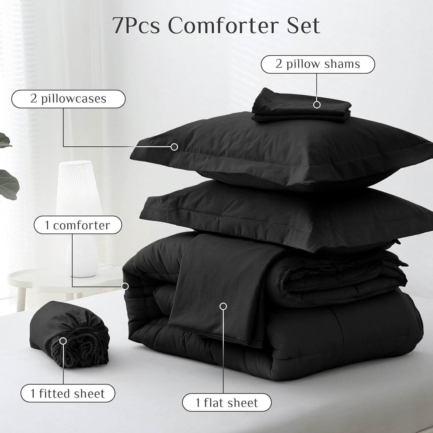 JOLLYVOGUE Queen Comforter Set 7-Piece Black