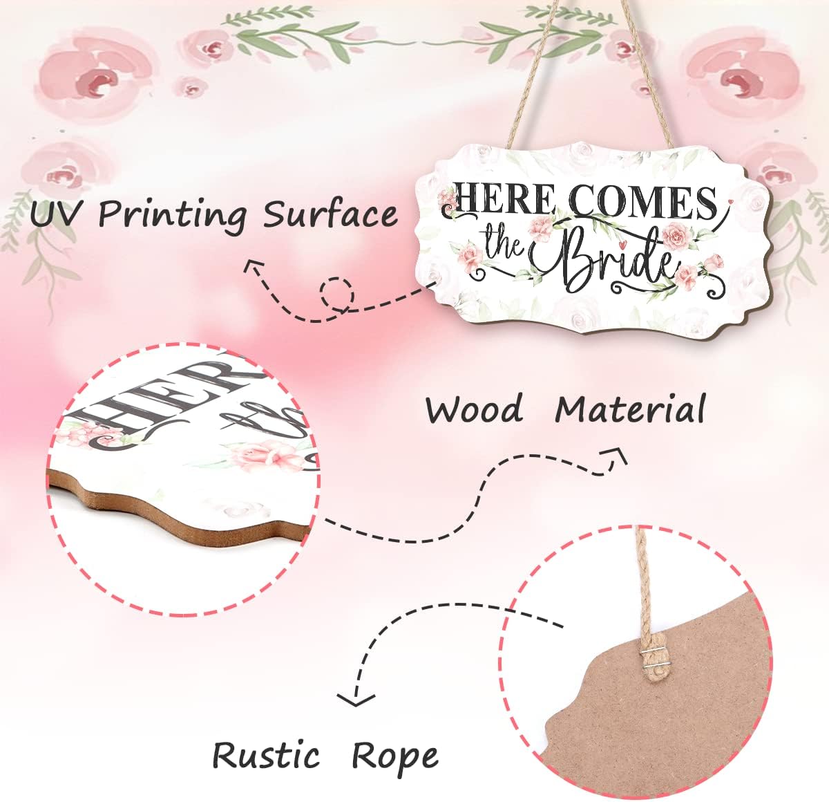 CHDITB Here Comes The Bride Wooden Wall Sign 12x5
