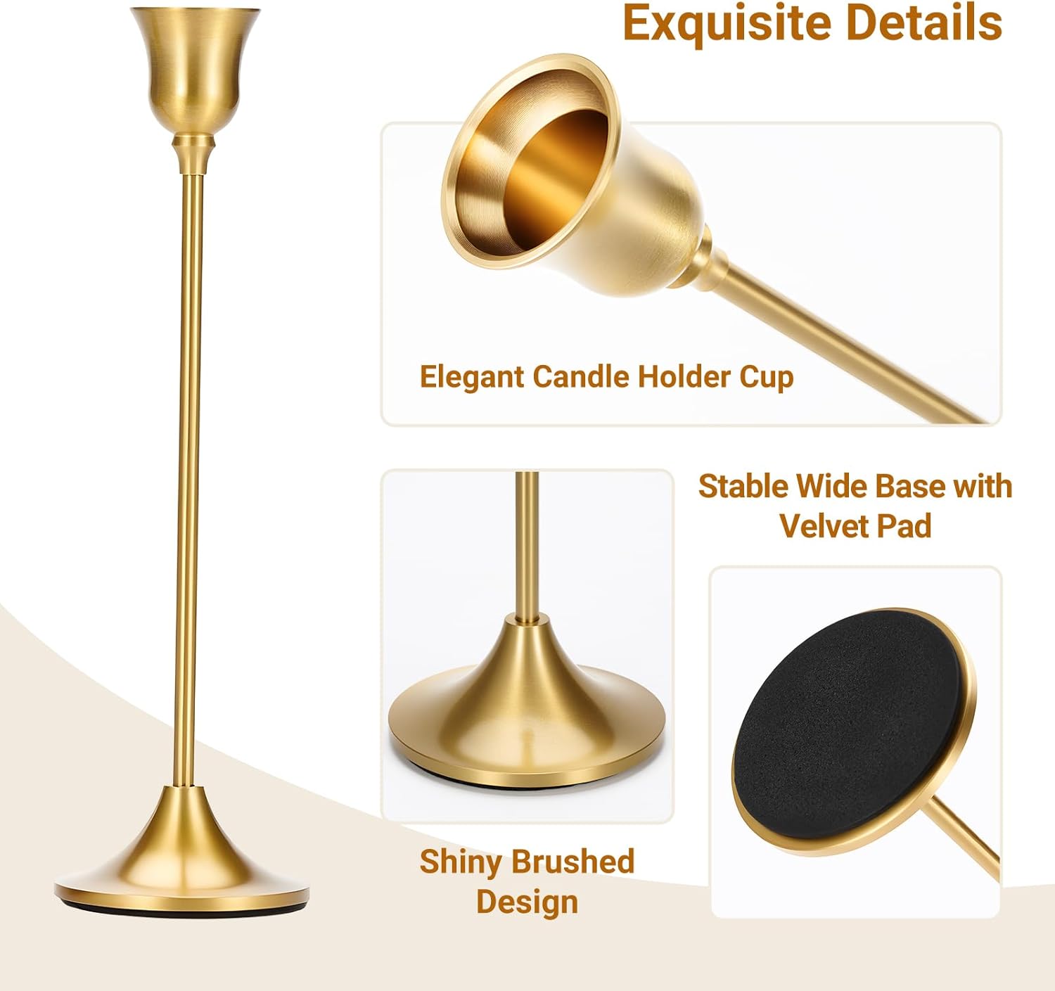 Tifanso 3PCS Brass Gold Candlestick Holders