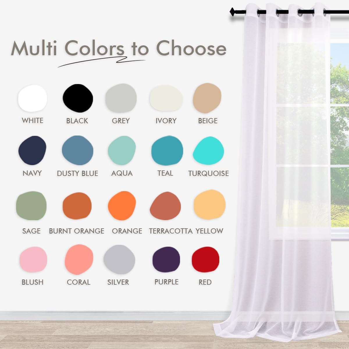 96 Inch White Sheer Curtains Grommet Set of 2 Panels